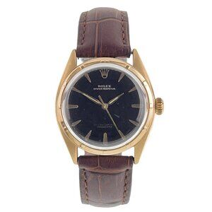 Rolex Oyster Perpetual 14k Gold Black Dial 34mm Automatic Men’s Watch 6084